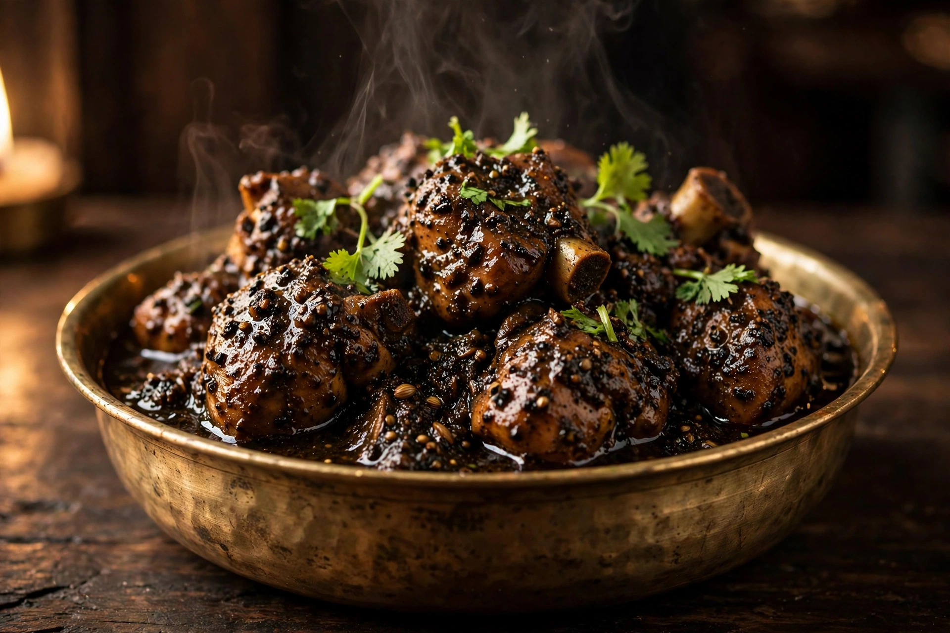 Chicken kali mirch in a brass bowl at The Allahabadi